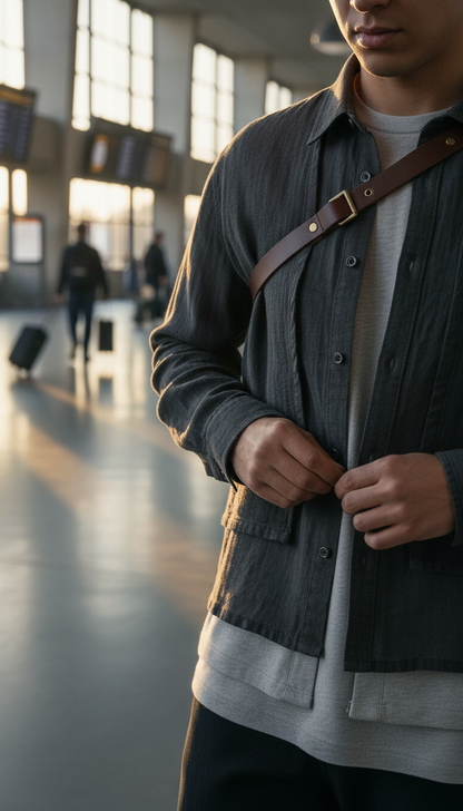 Cotton Blend Shirt with Leather Trim in use